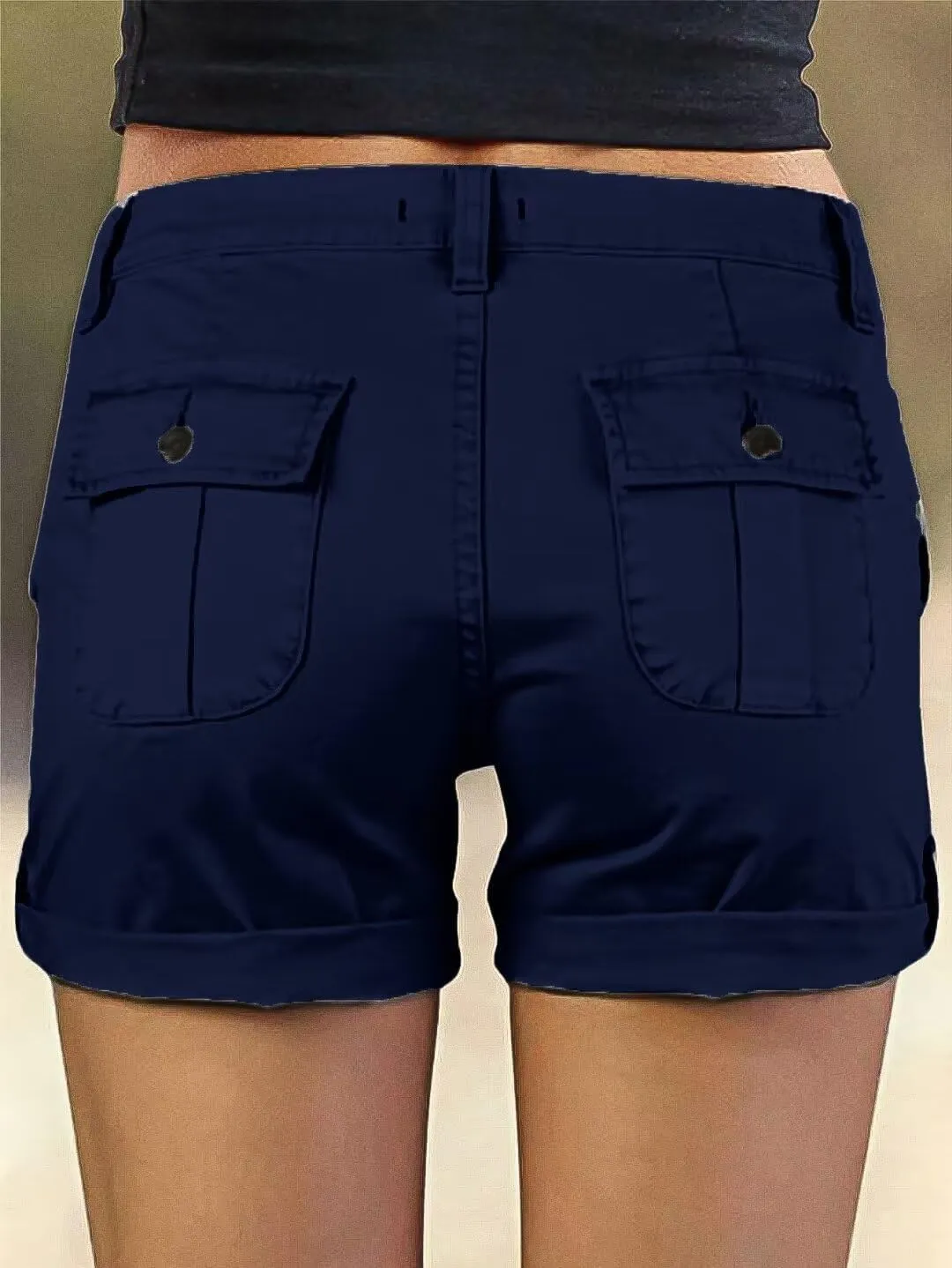 Flamingals Women's Cargo Shorts Mid Waist Trendy Summer Hiking Shorts with Flat Pocket for Women