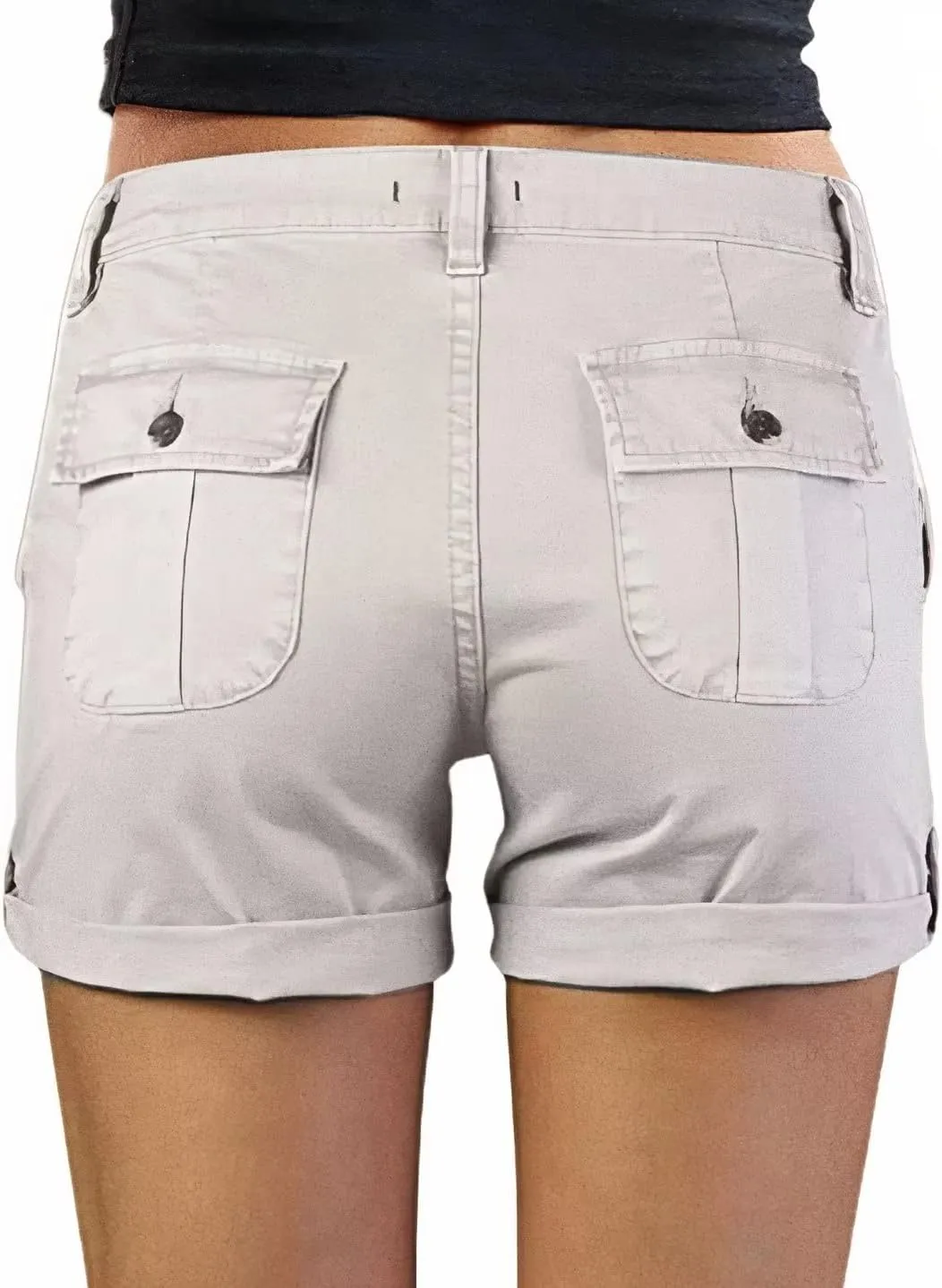 Flamingals Women's Cargo Shorts Mid Waist Trendy Summer Hiking Shorts with Flat Pocket for Women