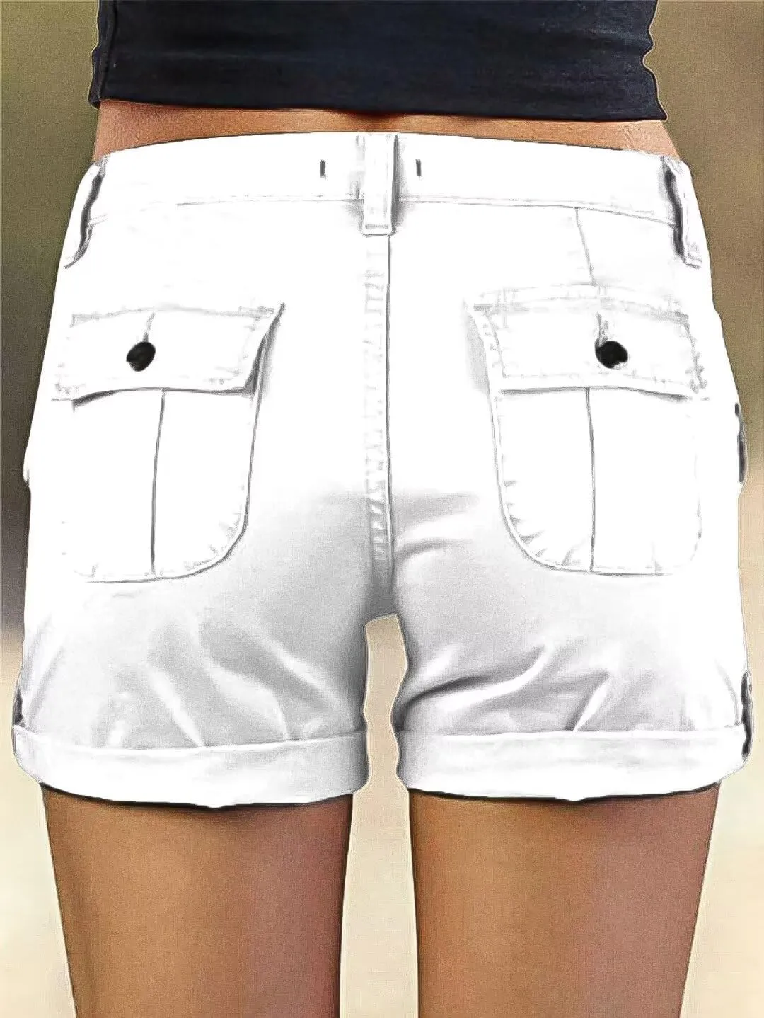 Flamingals Women's Cargo Shorts Mid Waist Trendy Summer Hiking Shorts with Flat Pocket for Women