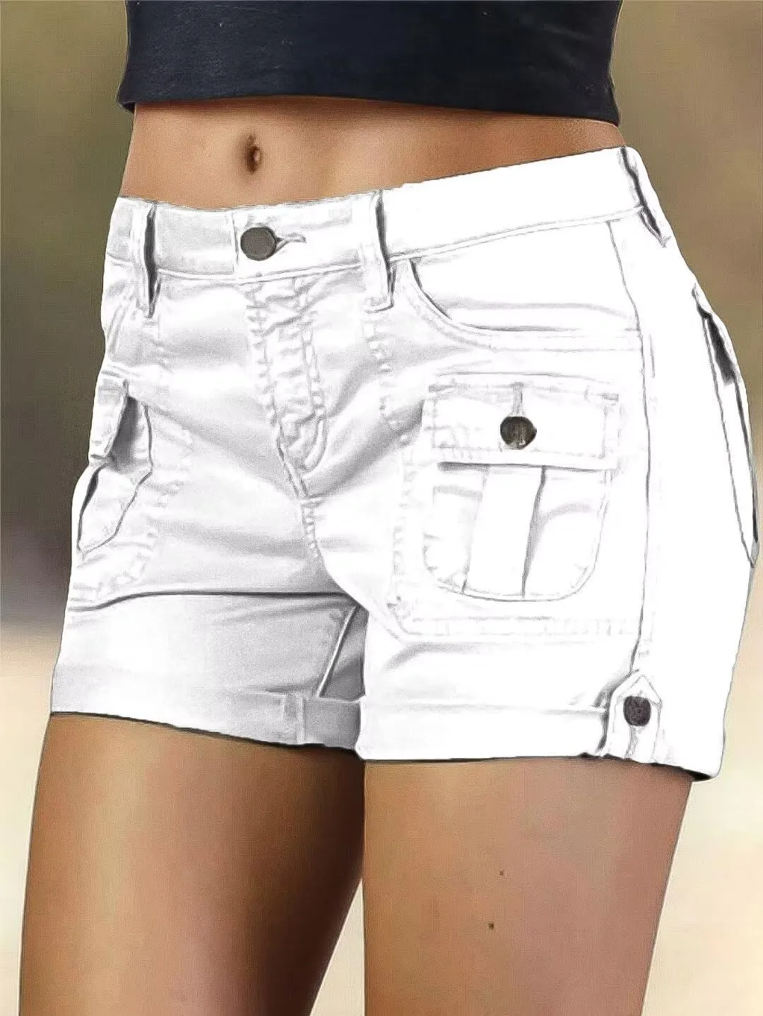 Flamingals Women's Cargo Shorts Mid Waist Trendy Summer Hiking Shorts with Flat Pocket for Women