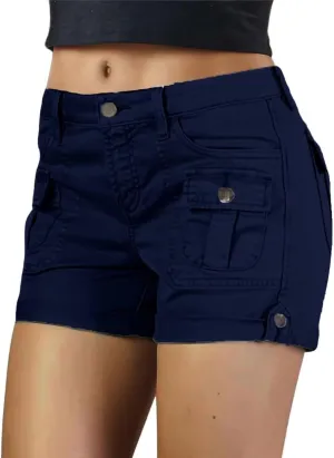 Flamingals Women's Cargo Shorts Mid Waist Trendy Summer Hiking Shorts with Flat Pocket for Women