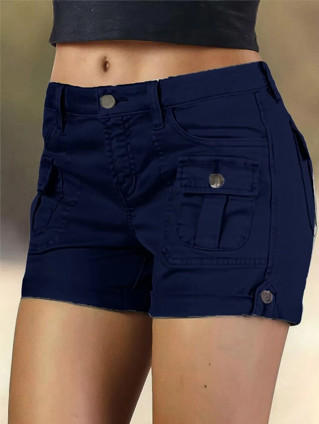 Flamingals Women's Cargo Shorts Mid Waist Trendy Summer Hiking Shorts with Flat Pocket for Women