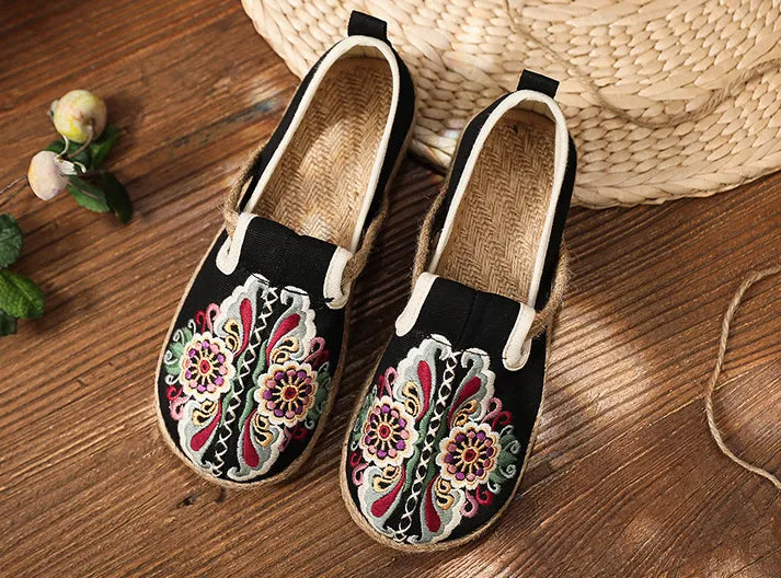 Flat Bottom Low-Top Breathable Embroidered Ethnic Casual Shoes