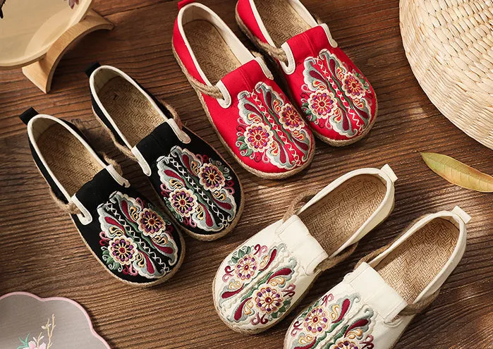 Flat Bottom Low-Top Breathable Embroidered Ethnic Casual Shoes
