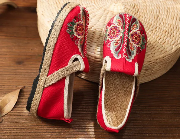 Flat Bottom Low-Top Breathable Embroidered Ethnic Casual Shoes