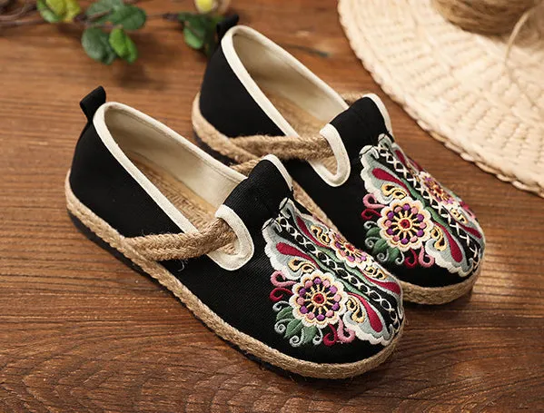 Flat Bottom Low-Top Breathable Embroidered Ethnic Casual Shoes