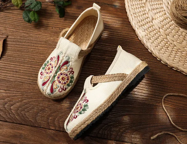 Flat Bottom Low-Top Breathable Embroidered Ethnic Casual Shoes