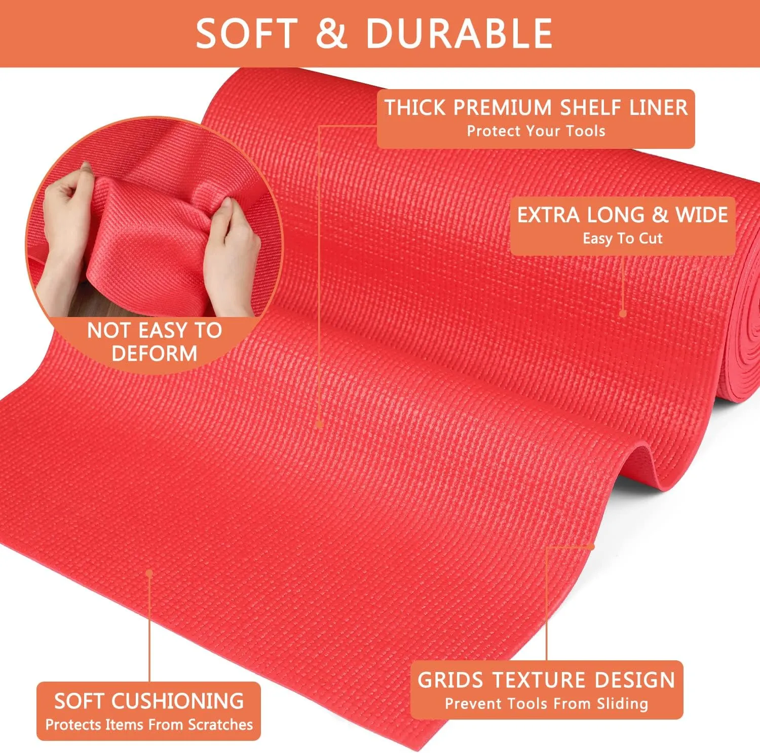 Foam Toolbox Liner Drawer Mat 1/8 Inch Thick X 16 Inch Wide X 16 Ft Long Red, No Slip for Protecting Cabinet, Garage, Cart, Tool Box
