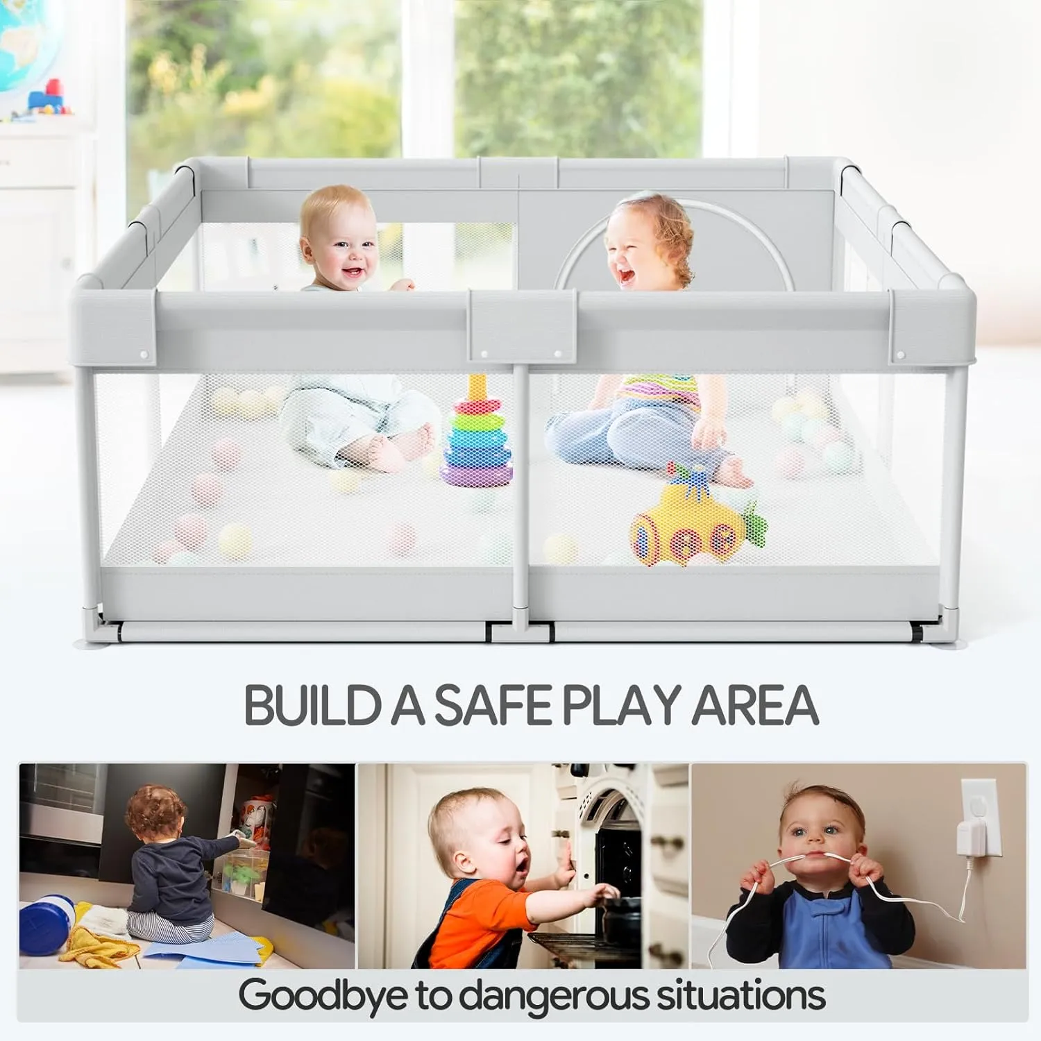 Fodoss Baby Playpen, 47x47 in Small Play Pen,Toddler Playpen for Apartment,Play Yard,Activity Fence, Extra Large Baby Playard