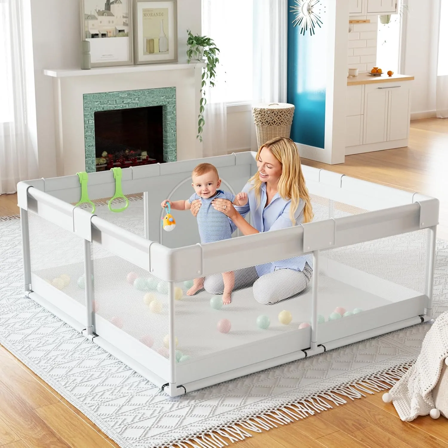 Fodoss Baby Playpen, 47x47 in Small Play Pen,Toddler Playpen for Apartment,Play Yard,Activity Fence, Extra Large Baby Playard