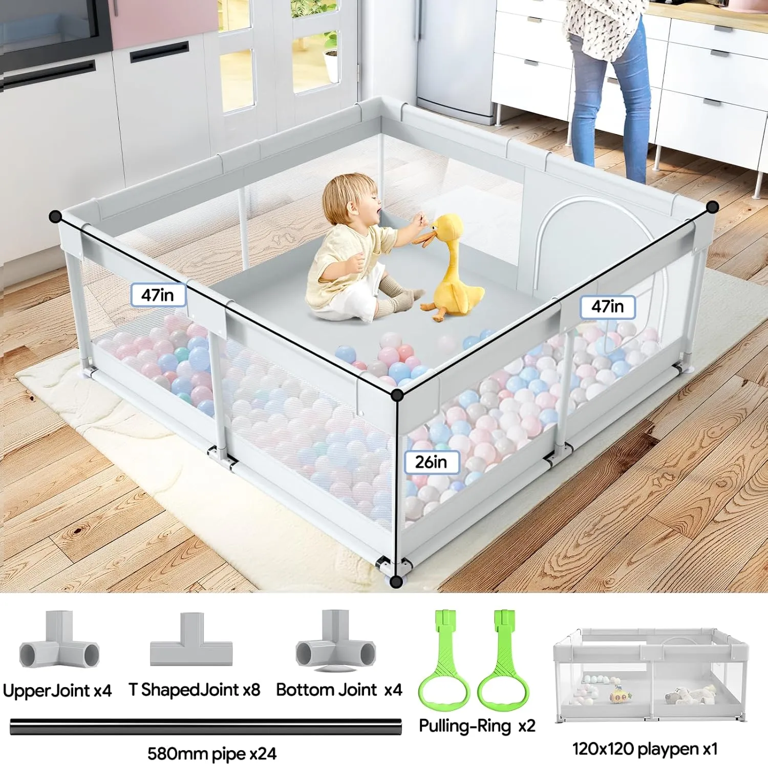 Fodoss Baby Playpen, 47x47 in Small Play Pen,Toddler Playpen for Apartment,Play Yard,Activity Fence, Extra Large Baby Playard