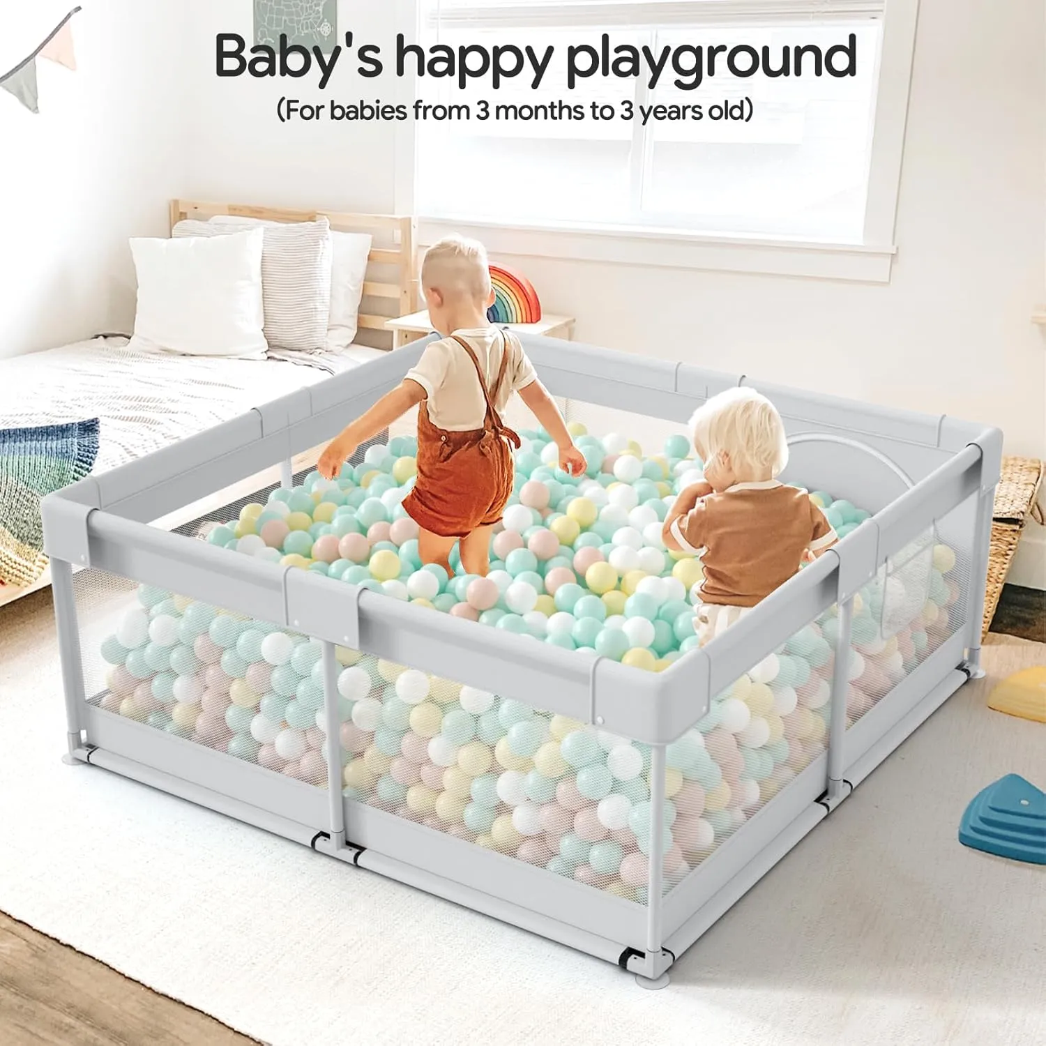 Fodoss Baby Playpen, 47x47 in Small Play Pen,Toddler Playpen for Apartment,Play Yard,Activity Fence, Extra Large Baby Playard