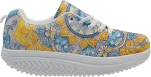 FOR U DESIGNS Breathable Women Swing Wedges Platform Shoes Floral Printed Lightweight Girls Sport Toning Sneakers