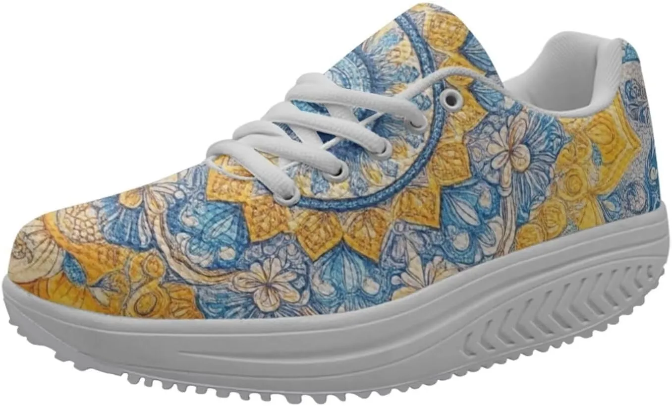 FOR U DESIGNS Breathable Women Swing Wedges Platform Shoes Floral Printed Lightweight Girls Sport Toning Sneakers