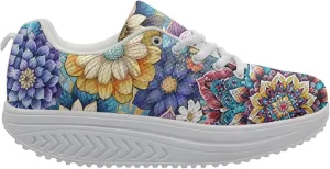 FOR U DESIGNS Breathable Women Swing Wedges Platform Shoes Floral Printed Lightweight Girls Sport Toning Sneakers