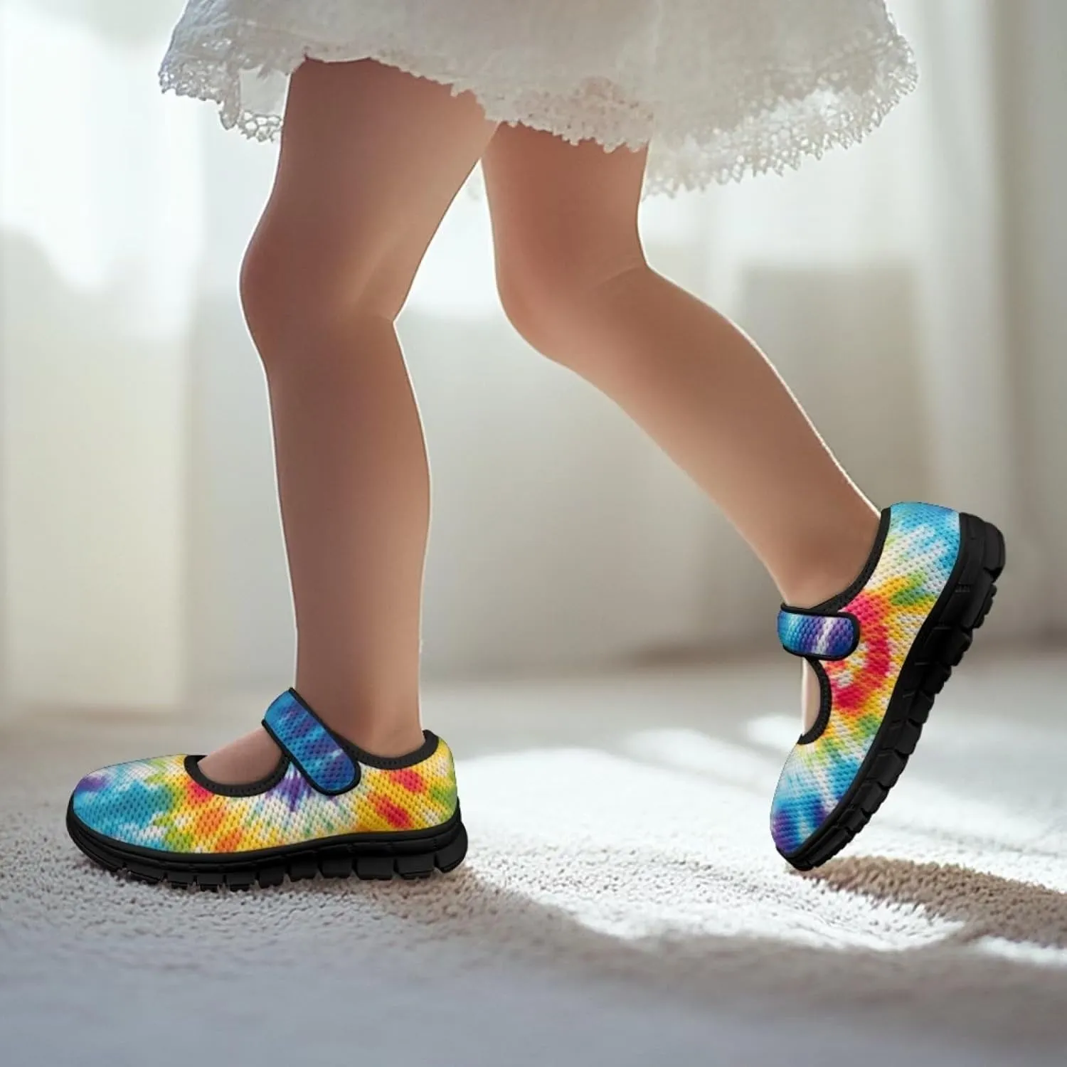 Forchrinse Rainbow Girls and Toddler Mary Jane Sneakers Soft Sole Barefoot Flats Comfort School Party Play Shoes Ballet Flats for Kids Size 11-2.5