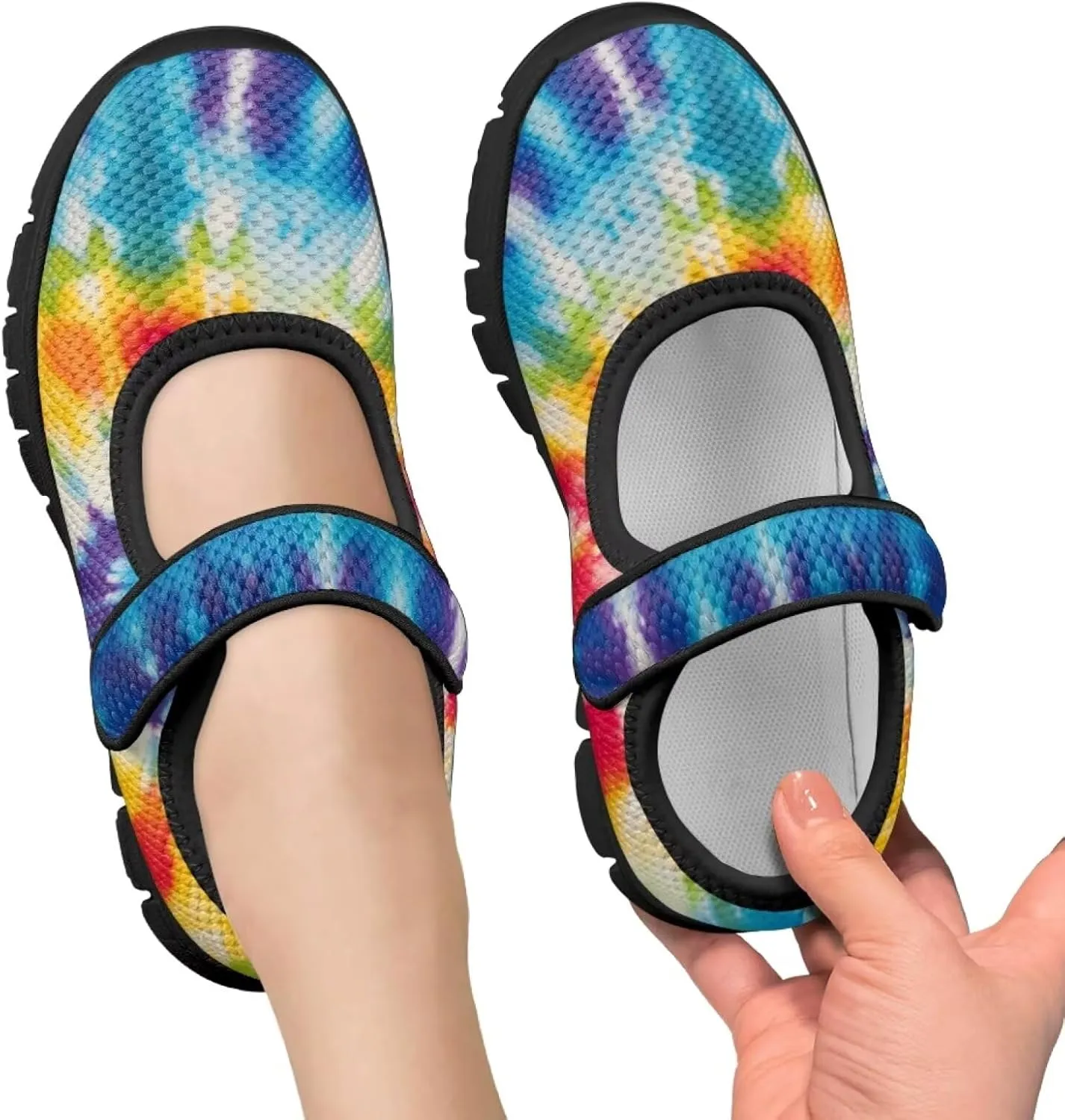 Forchrinse Rainbow Girls and Toddler Mary Jane Sneakers Soft Sole Barefoot Flats Comfort School Party Play Shoes Ballet Flats for Kids Size 11-2.5