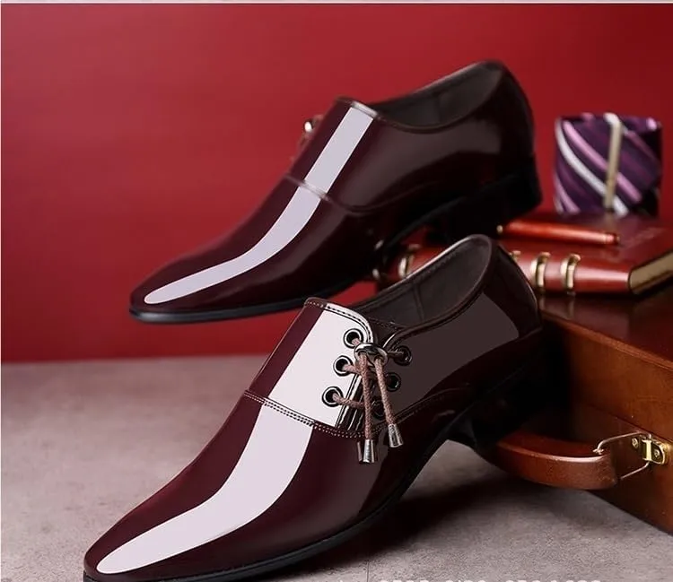 Formal Shoes Dress Oxford for Men Classic Lace Up Wedding Pointed Toe Burnished Leather Prom Non Slip Low Top Block Heel Anti-Slip Shoe