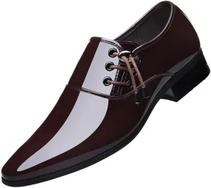 Formal Shoes Dress Oxford for Men Classic Lace Up Wedding Pointed Toe Burnished Leather Prom Non Slip Low Top Block Heel Anti-Slip Shoe