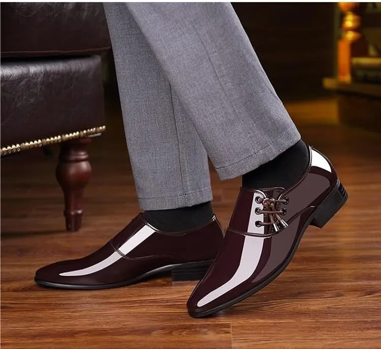Formal Shoes Dress Oxford for Men Classic Lace Up Wedding Pointed Toe Burnished Leather Prom Non Slip Low Top Block Heel Anti-Slip Shoe