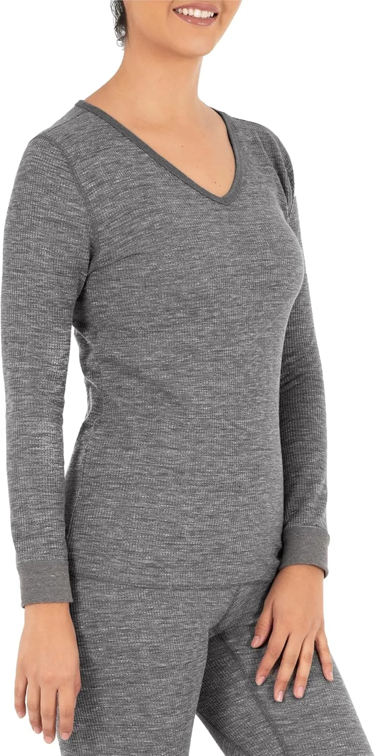 Fruit of the Loom womens Micro Waffle Thermal V-neck