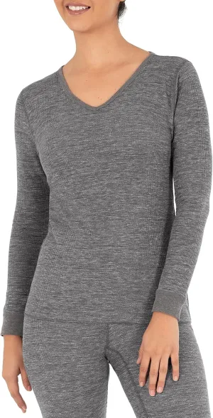 Fruit of the Loom womens Micro Waffle Thermal V-neck