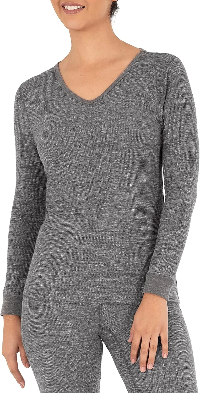 Fruit of the Loom womens Micro Waffle Thermal V-neck