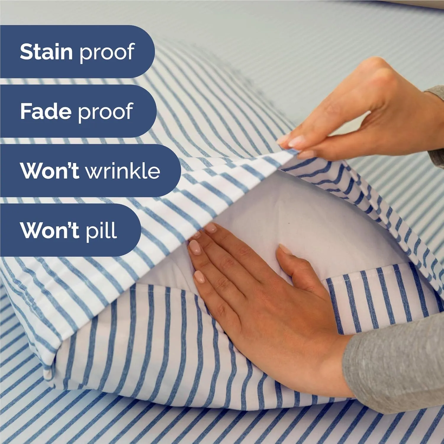 Full Size 4 Piece Sheet Set - Comfy Breathable & Cooling Bed Sheets Set - Hotel Luxury Bedding for Women, Men, Kids, Teens, Boys & Girls - Deep Pockets, Soft, Wrinkle Free - Oeko-Tex - Blue Stripes 2