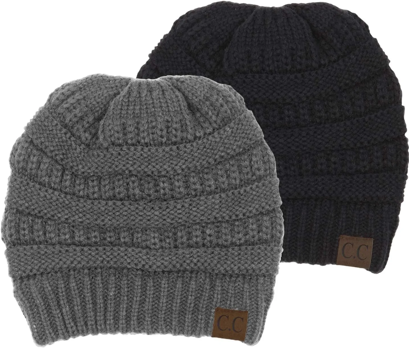 Funky Junque Solid Ribbed Beanie Soft Stretch Cable Knit Slouchy Hat Warm Skull Cap