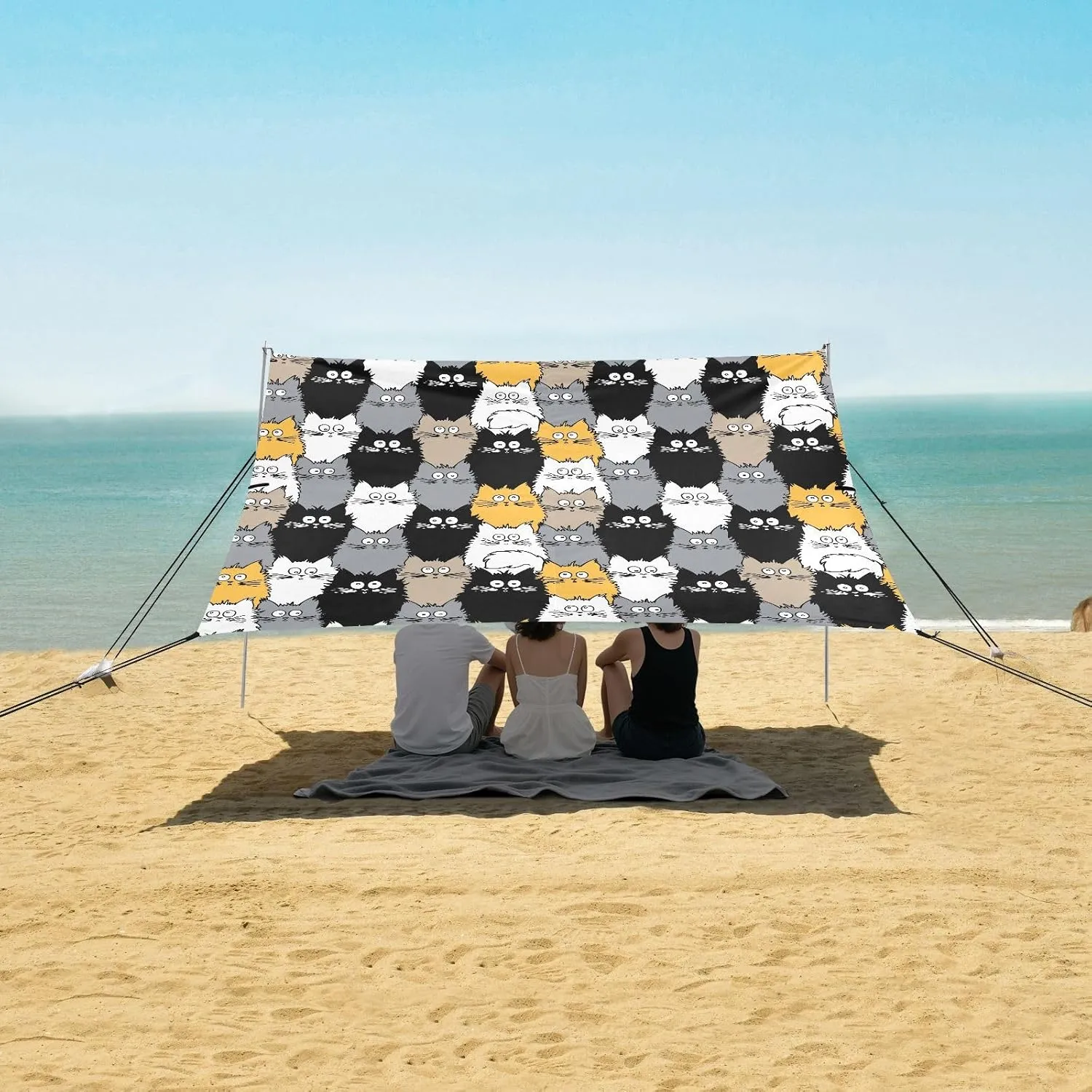 Funny Hand Drawn Cats Beach Camping Tent Sun Shelter for Whole Family, Beach Shade Canopy with UPF50  UV Protection,Easy Set Up and Carry,Outdoor Shade for Trips, Fishing, Backyard Fun Picnics