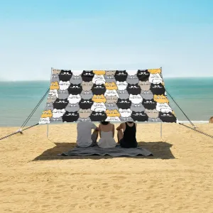 Funny Hand Drawn Cats Beach Camping Tent Sun Shelter for Whole Family, Beach Shade Canopy with UPF50  UV Protection,Easy Set Up and Carry,Outdoor Shade for Trips, Fishing, Backyard Fun Picnics