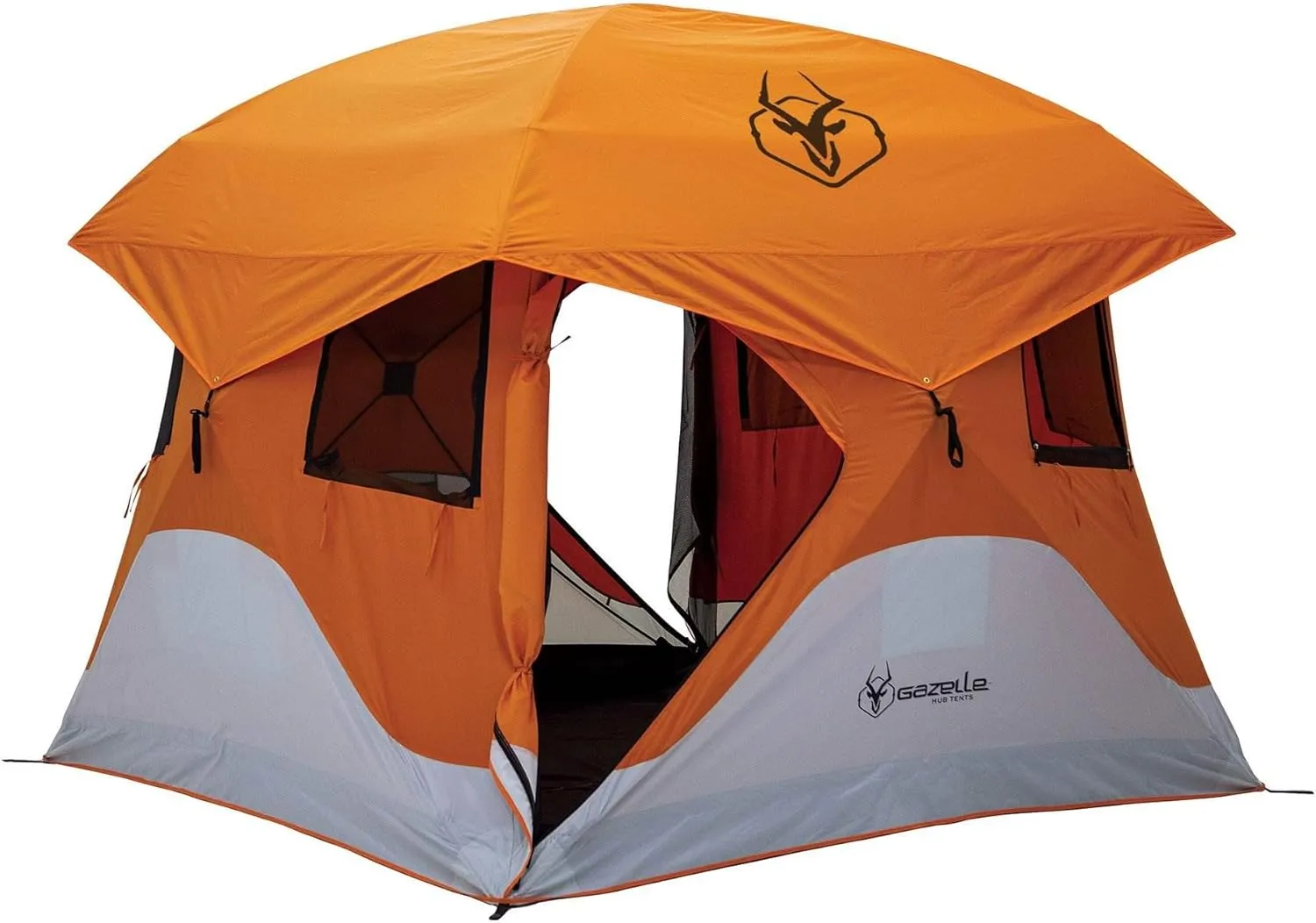 Gazelle T4 Waterproof 4 Person Portable Polyester Outdoor Pop Up Camping or Beach Tent with Removable Floor, Mesh Screens, and Rain Fly, Orange