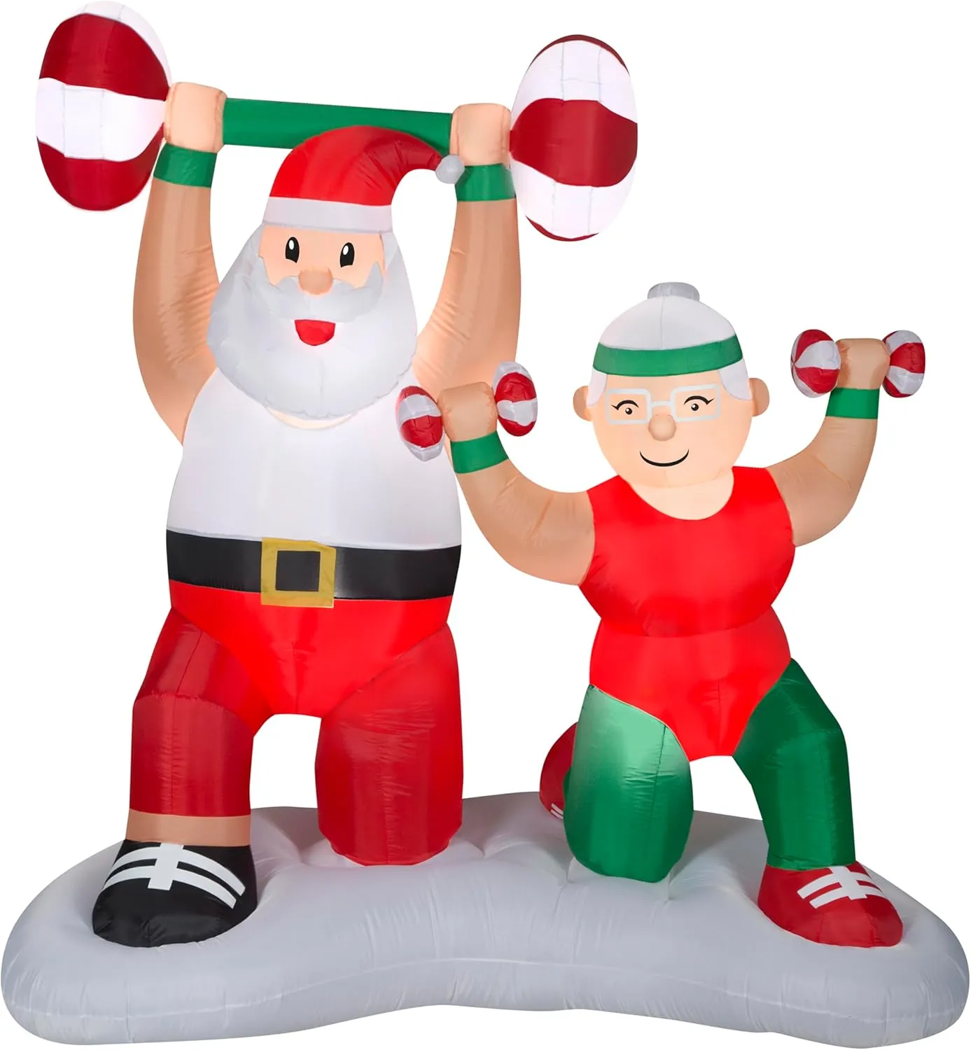 Gemmy Christmas Inflatable Santa and Mrs. Claus Workout Scene, 6.5 ft Tall, Multi