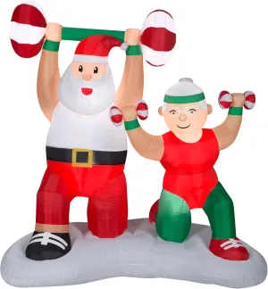 Gemmy Christmas Inflatable Santa and Mrs. Claus Workout Scene, 6.5 ft Tall, Multi