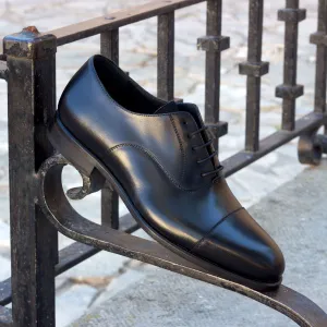 Gentlemen Oxford in Hand Painted Black Box Calf Leather with Goodyear Welt