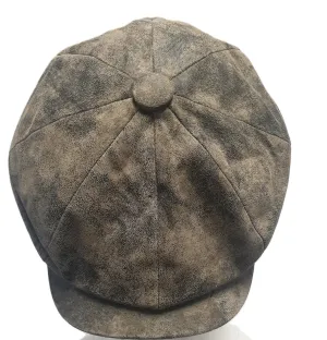 Genuine Eureka Stockade Men's 8-Piece Distressed Leather Newsboy Cap - Olive