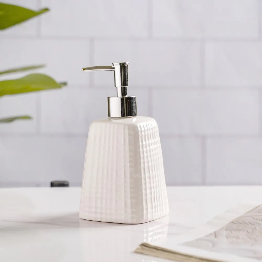 Geometric Ceramic Pump Dispenser White 7 Inch