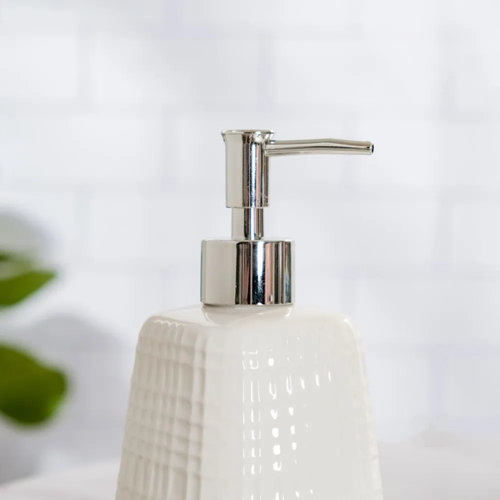 Geometric Ceramic Pump Dispenser White 7 Inch