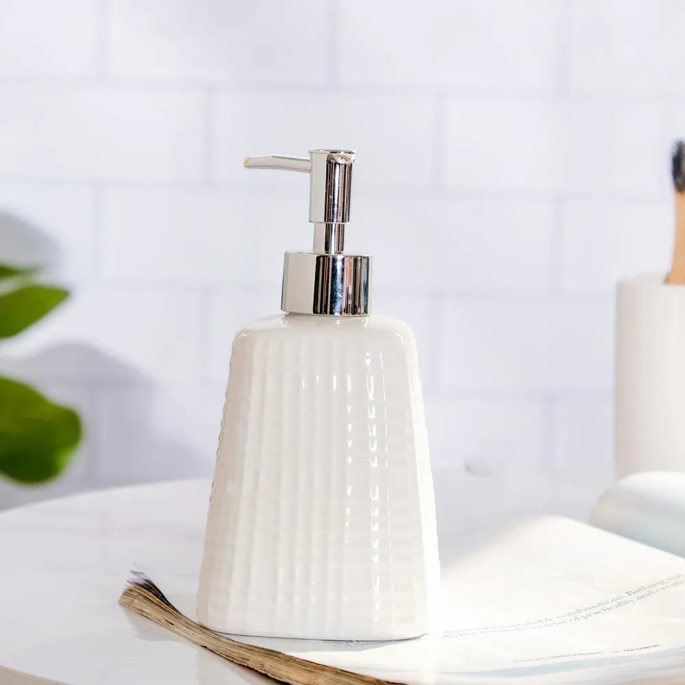 Geometric Ceramic Pump Dispenser White 7 Inch