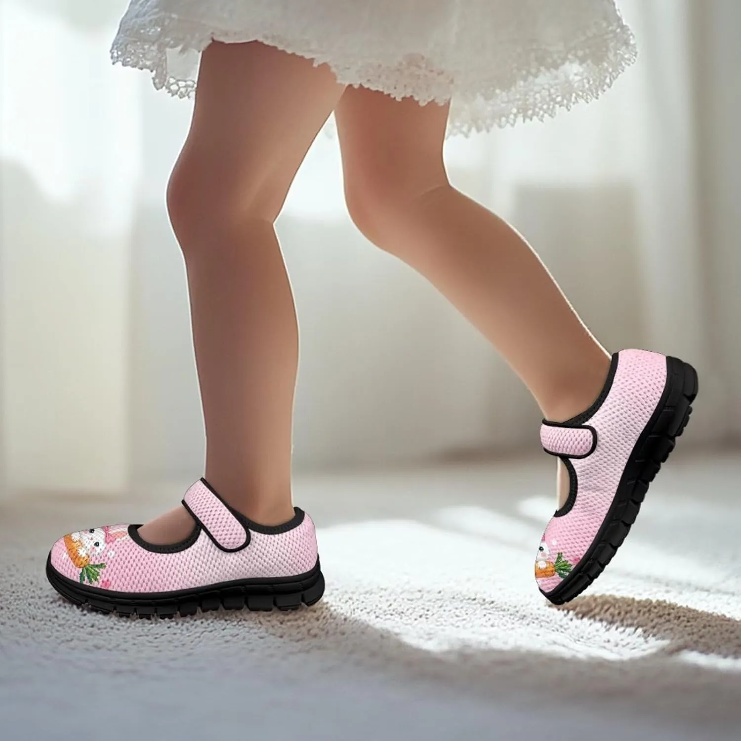 Girl's Easter Pattern Running Shoes Soft Dress Shoes Non Slip Fashion Casual Shoes Breathable Mesh Walking Shoes