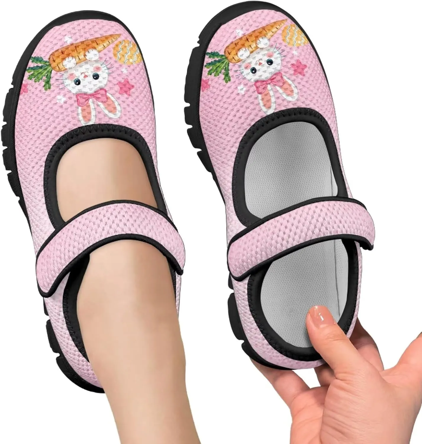 Girl's Easter Pattern Running Shoes Soft Dress Shoes Non Slip Fashion Casual Shoes Breathable Mesh Walking Shoes