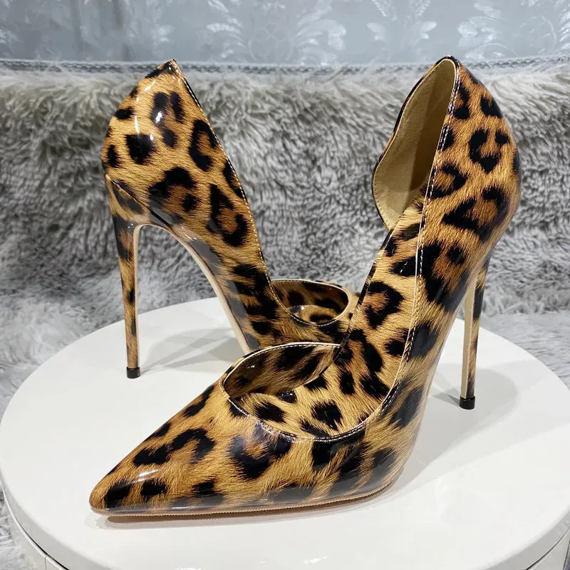 Glossy Leopard Pointy Toe High Heel Shoes for Women