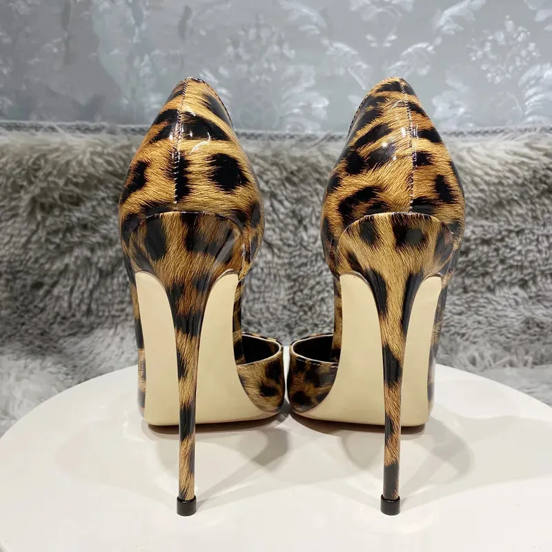 Glossy Leopard Pointy Toe High Heel Shoes for Women
