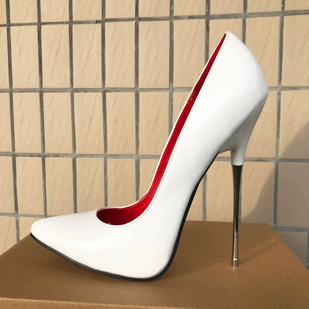 Glossy White 16cm Extremely High Metal Heels Women