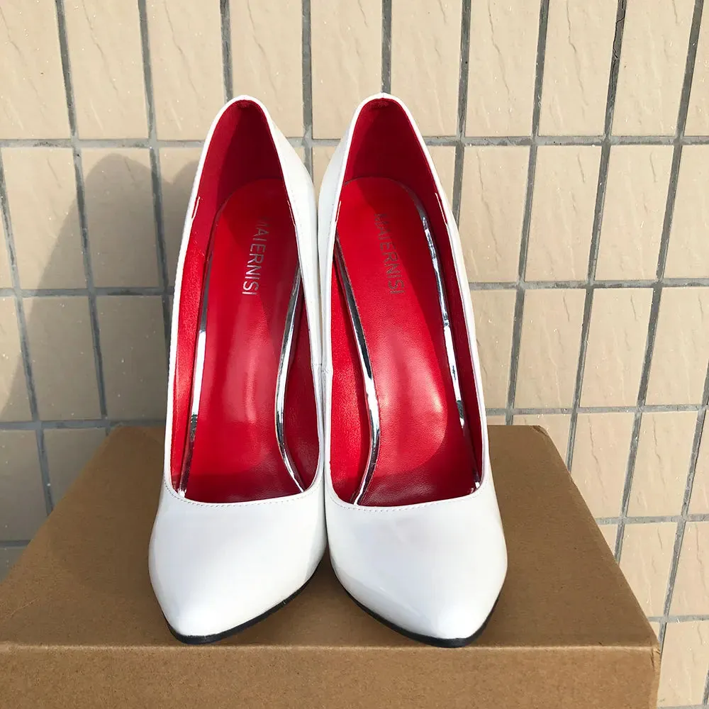 Glossy White 16cm Extremely High Metal Heels Women
