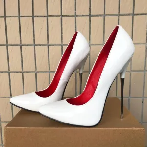 Glossy White 16cm Extremely High Metal Heels Women