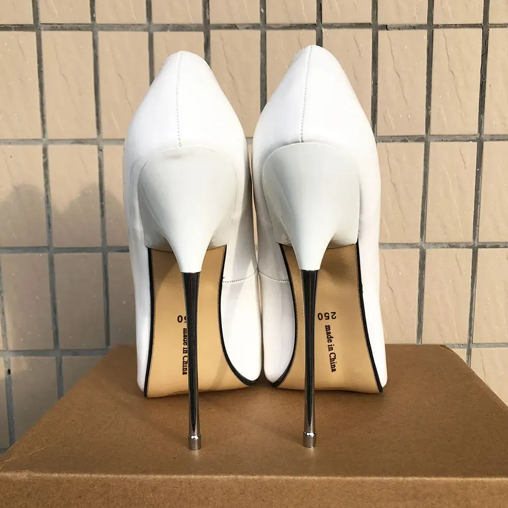 Glossy White 16cm Extremely High Metal Heels Women