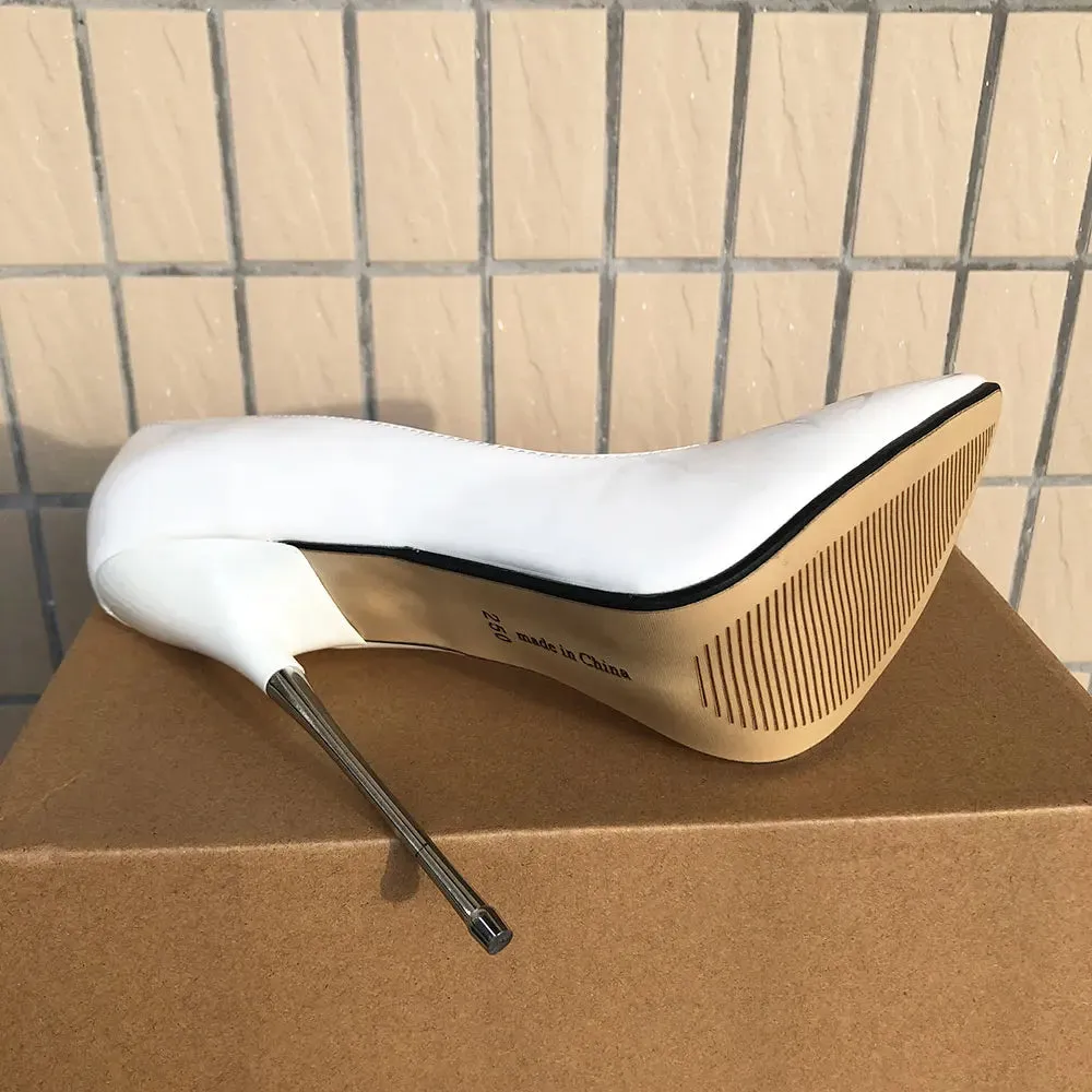 Glossy White 16cm Extremely High Metal Heels Women
