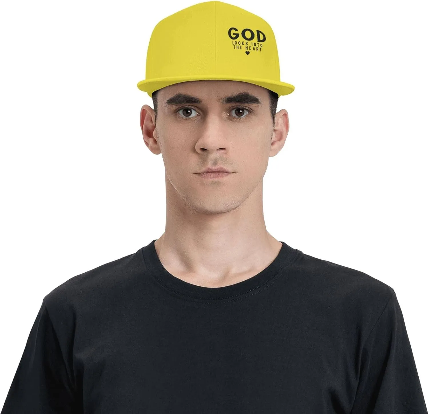 God Looks Into The Heart Flat Brim Baseball Cap,Classic Snapback Hats Adjustable Trucker Hat for Men & Women,Black