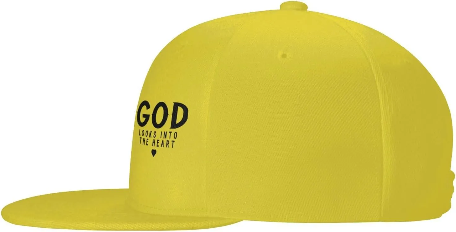 God Looks Into The Heart Flat Brim Baseball Cap,Classic Snapback Hats Adjustable Trucker Hat for Men & Women,Black